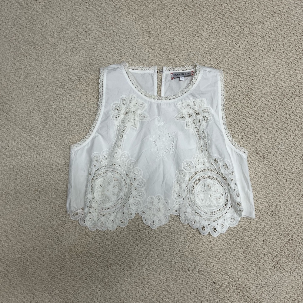 Hunter Bell White Embellished Sleeveless Crop Tank Top